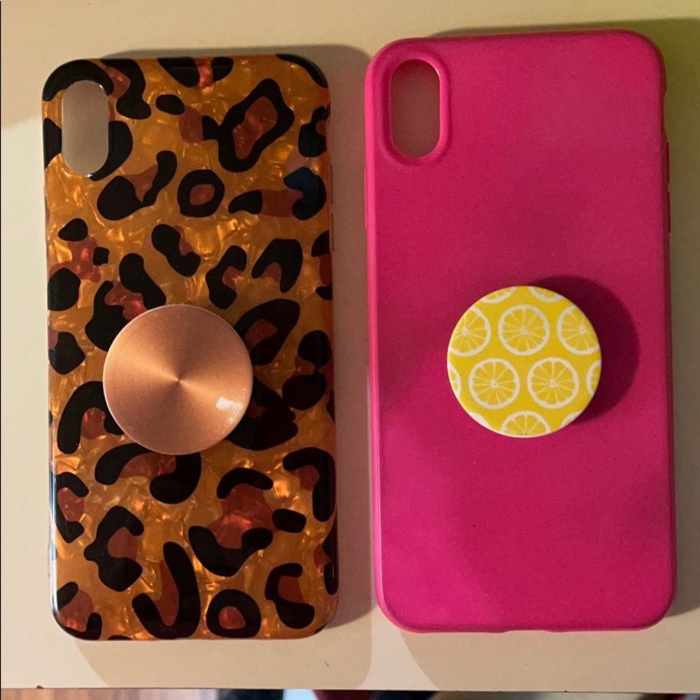 iPhone XS max pink & leopard cases w/ pop sockets